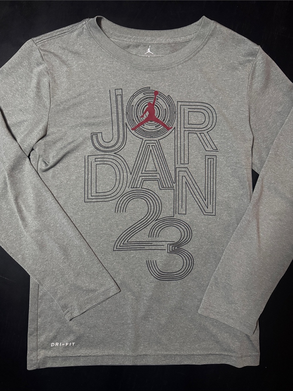 Jordan Gray Long Sleeve Graphic Tee with Red Jumpman